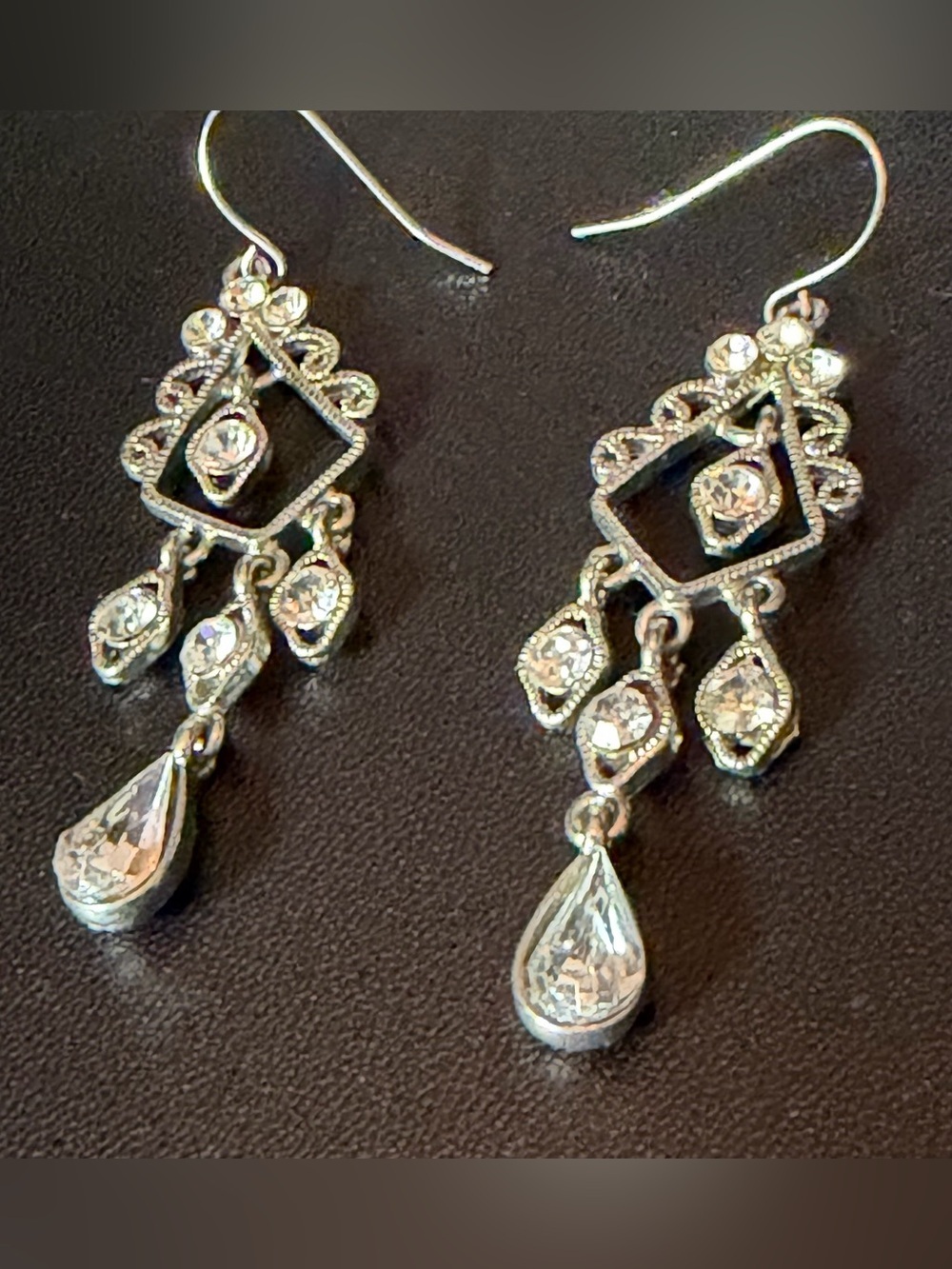 Silver-tone Rhinestone Teardrop Chandelier Earrings - Elegant Sparkle